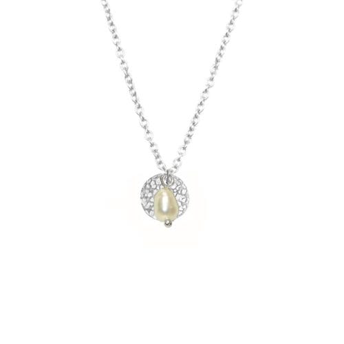 Mas Jewelz necklace with hammered Coin and Pearl Silver